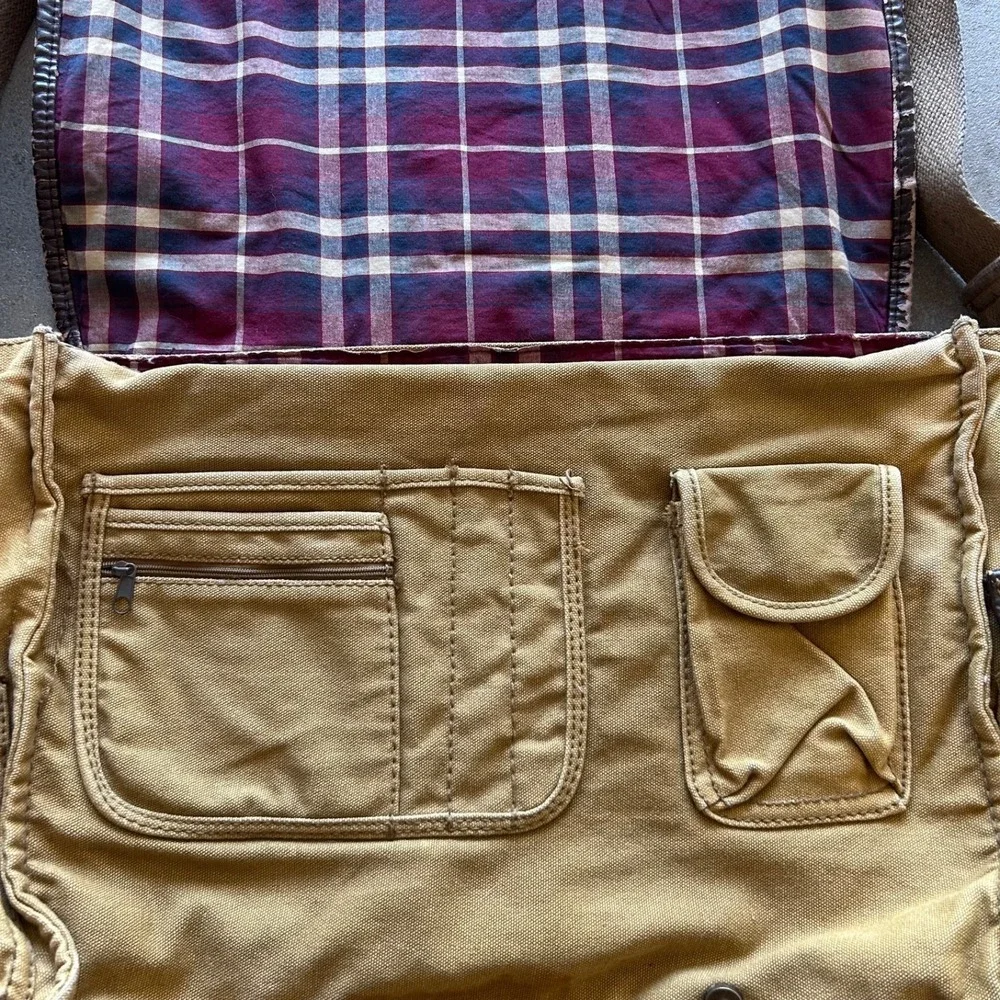 Vintage Y2K Aeropostale Canvas Messenger Bag Tan Brown Leather Shoulder Bag